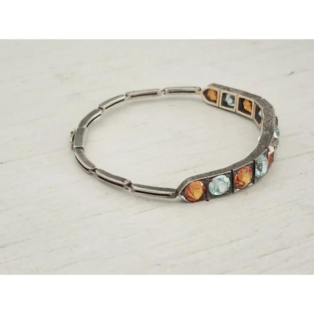 Vintage Topaz and Citrine Sterling Silver Child Size Bracelet